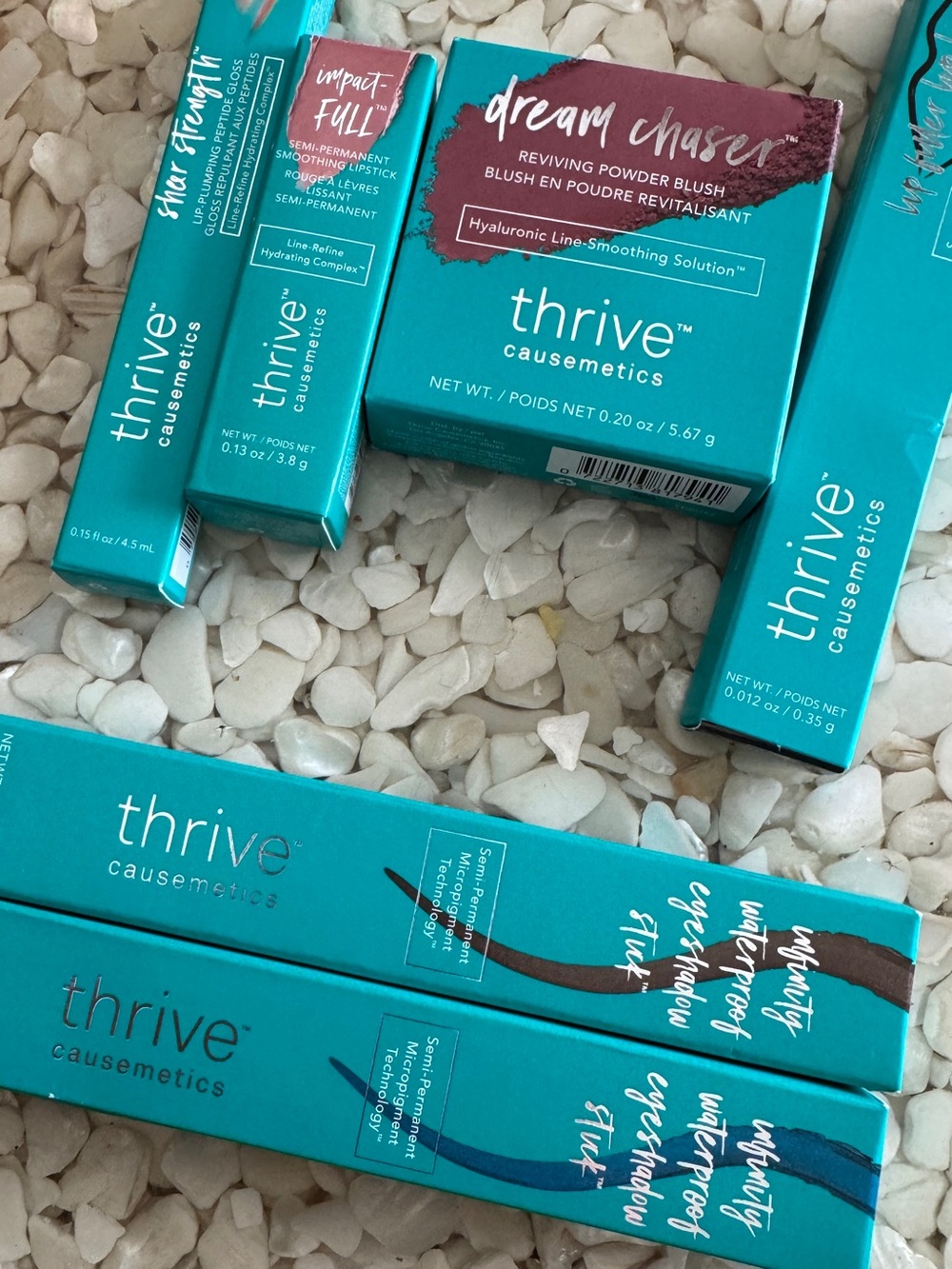 THRIVE Causemetics lip, eye and cheek bundle with case